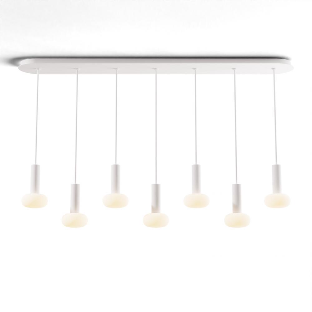 Combi Pendant 6&#34; Linear 7 Combo Matte White with Matte White Canopy, Glass Ball attachment, Susp