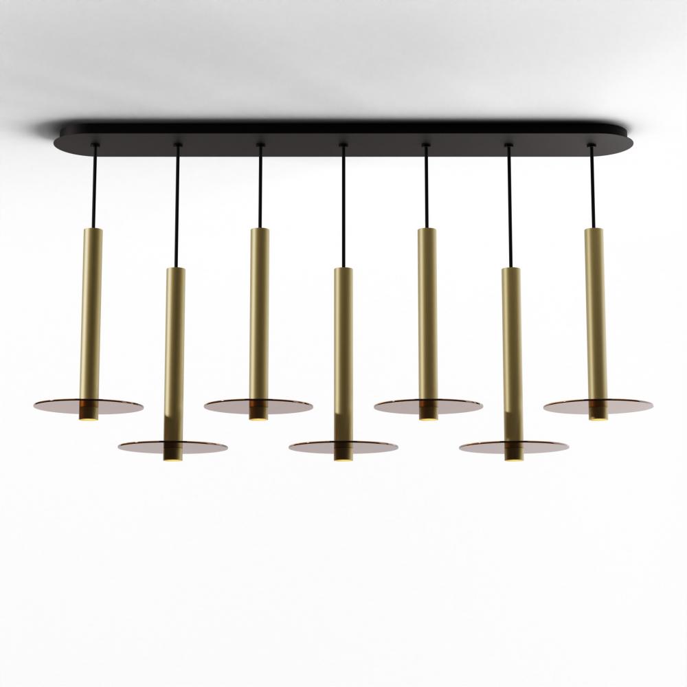 Combi Pendant 16&#34; Linear 7 Combo Brass with Matte Black Canopy