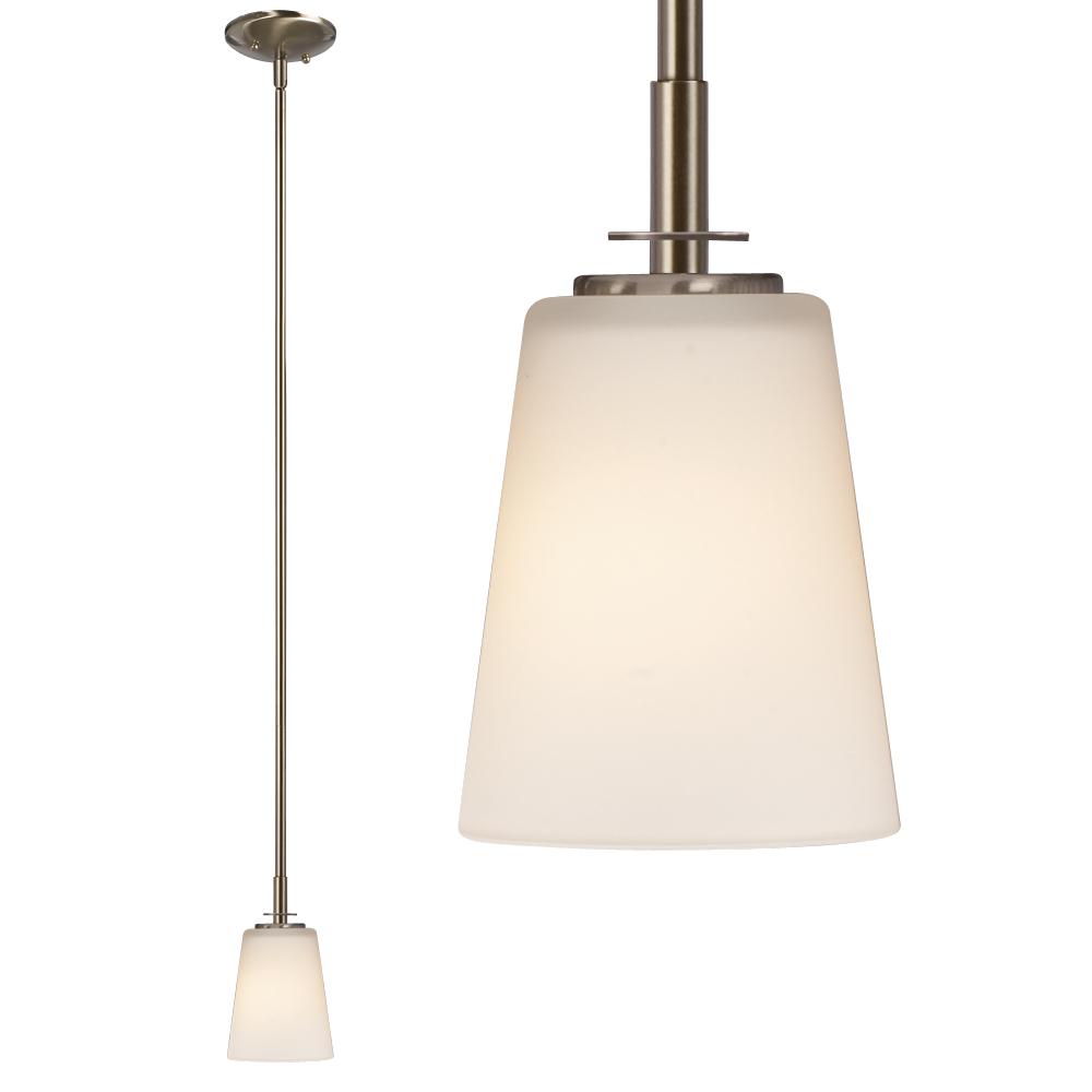 Mini Pendant with 6&#34;, 12&#34;, 18&#34;Extension Rods - Brushed Nickel with White Glass