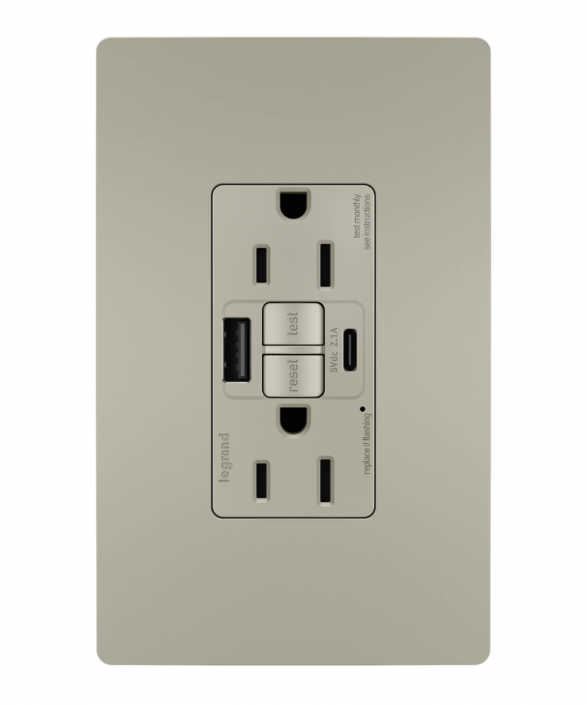 radiant® Tamper-Resistant 15A Duplex Self-Test GFCI Receptacles with SafeLock® Protection, USB Type 