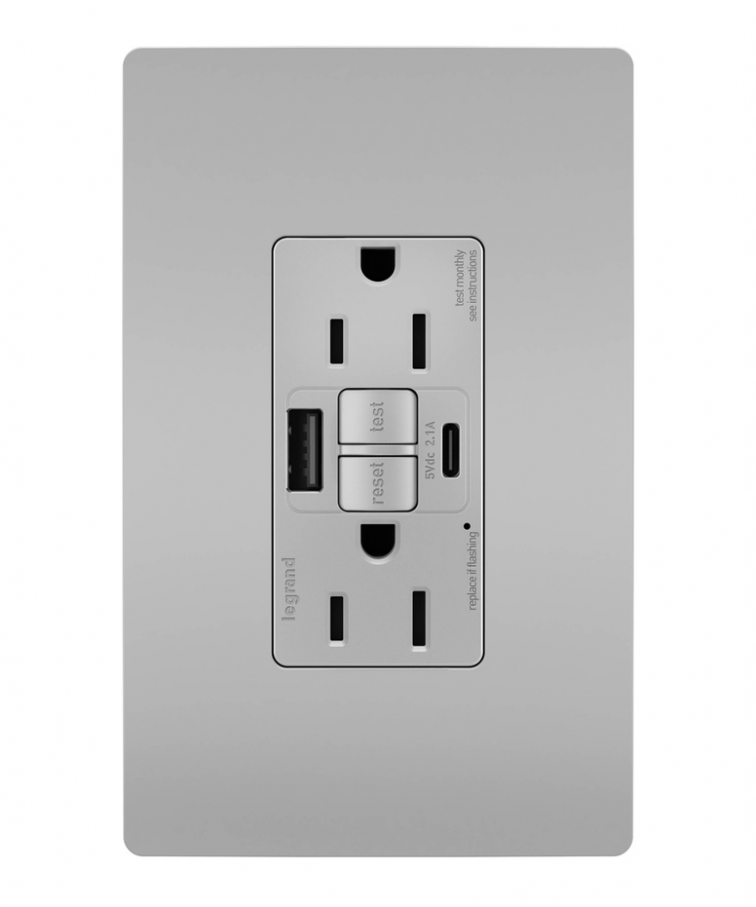 radiant® Tamper-Resistant 15A Duplex Self-Test GFCI Receptacles with SafeLock® Protection, USB Type 