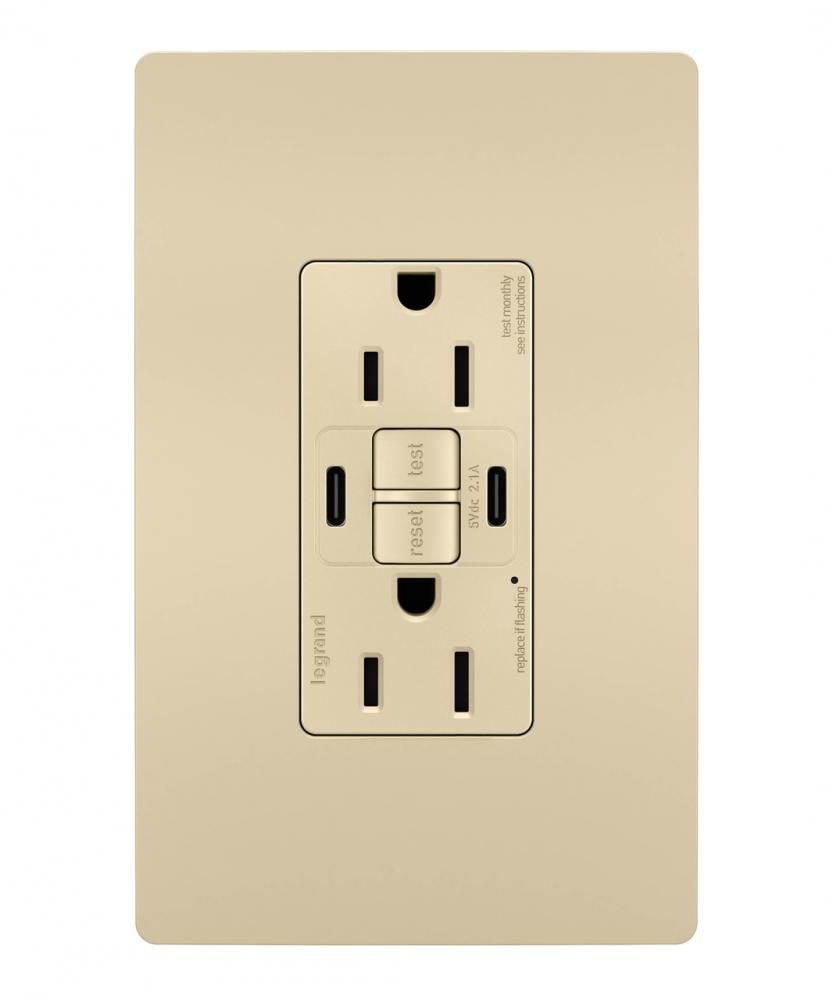 radiant® Tamper-Resistant 15A Duplex Self-Test GFCI Receptacles with SafeLock® Protection, Type C/C 