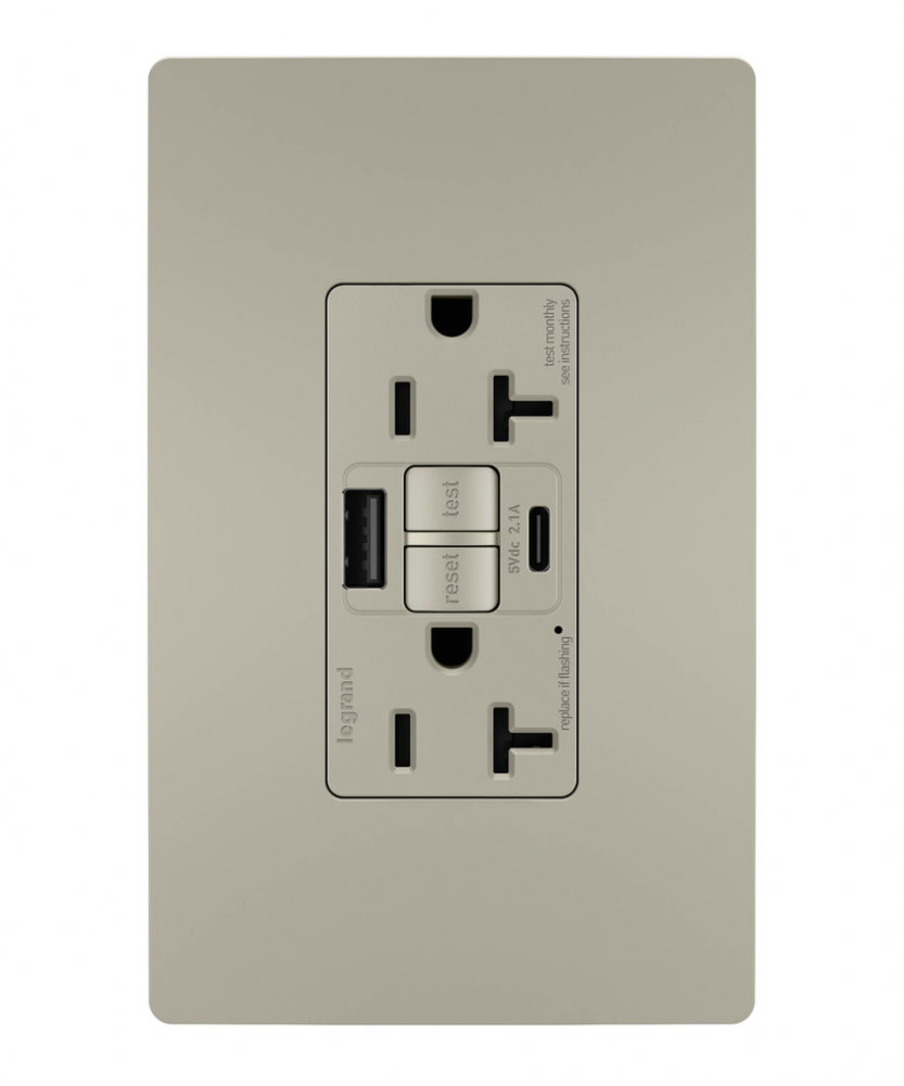 radiant® Tamper-Resistant 20A Duplex Self-Test GFCI Receptacles with SafeLock® Protection, Type A/C 