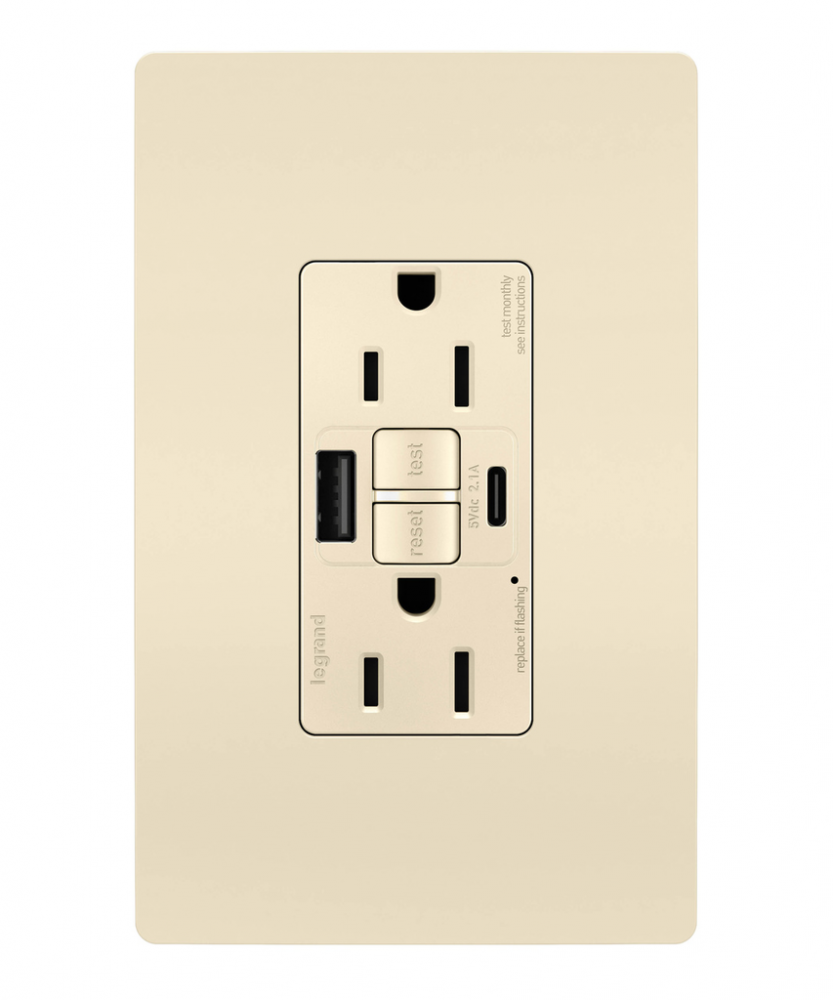 radiant® Tamper-Resistant 15A Duplex Self-Test GFCI Receptacles with SafeLock® Protection, USB Type 