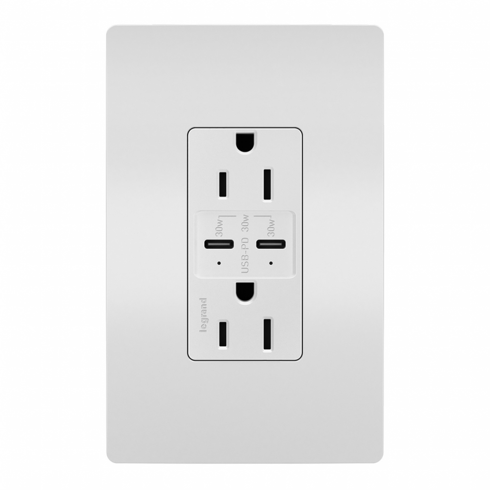 radiant® 15A Tamper Resistant Ultra Fast PLUS Power Delivery USB Type C/C Outlet, White