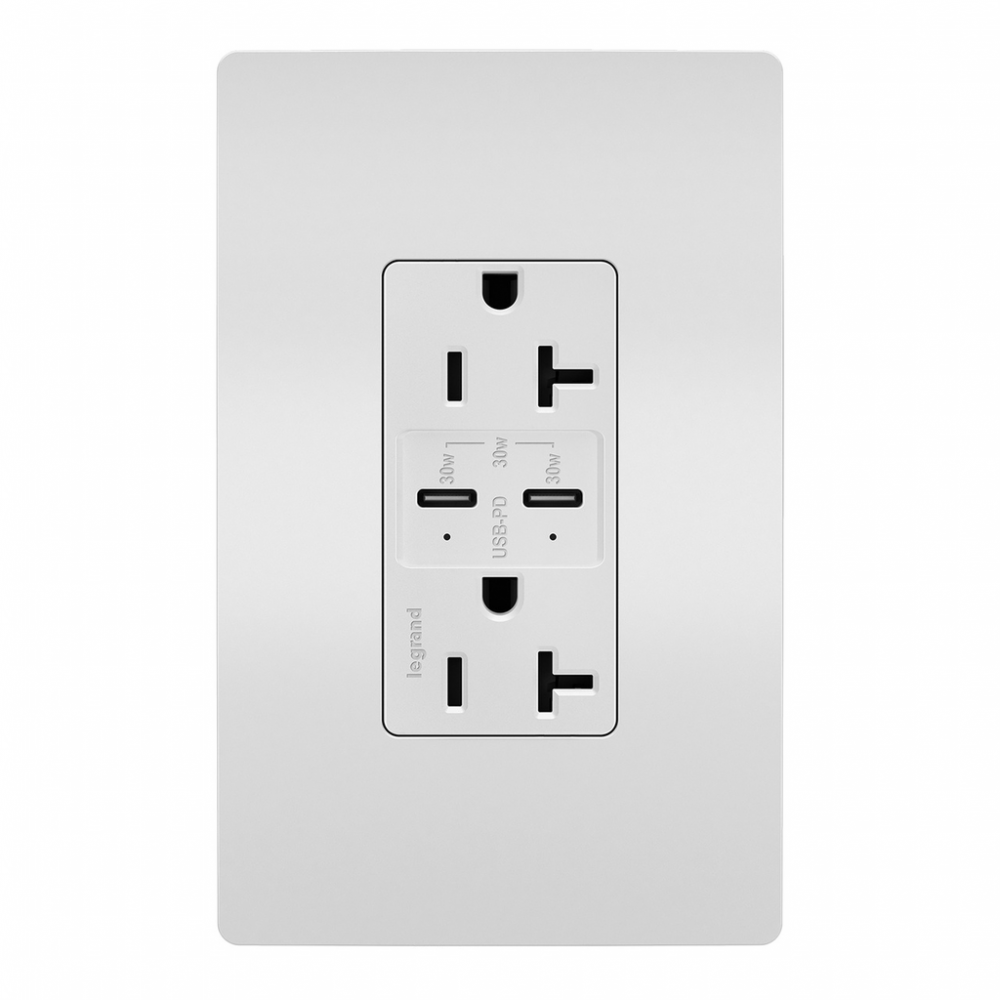 radiant® 20A Tamper Resistant Ultra Fast PLUS Power Delivery USB Type C/C Outlet, White