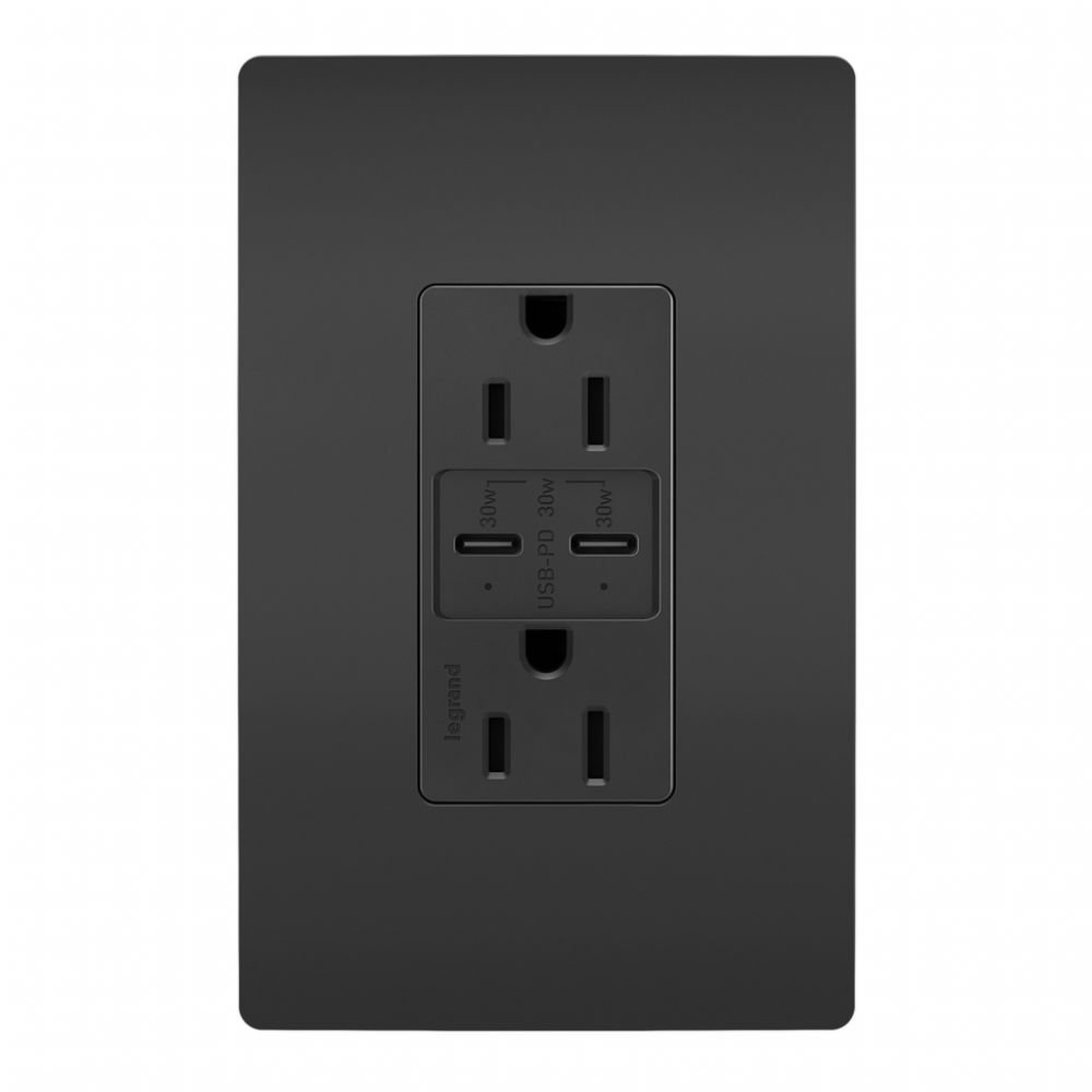 radiant® 15A Tamper Resistant Ultra Fast PLUS Power Delivery USB Type C/C Outlet, Black