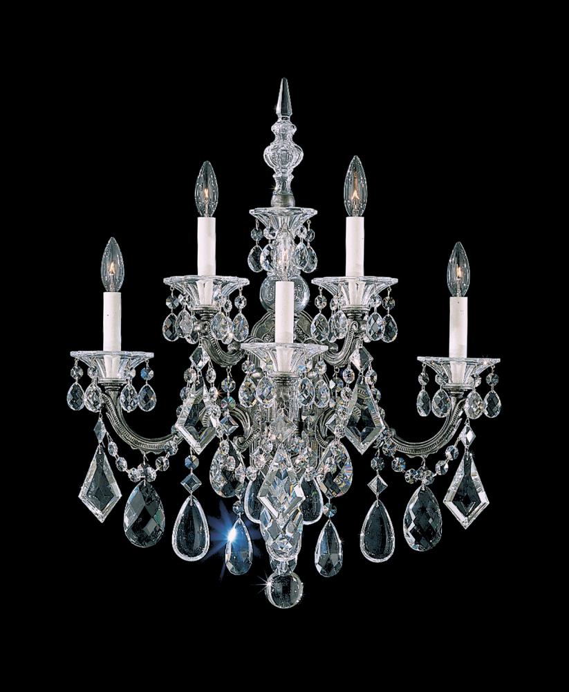 La Scala 5 Light 120V Wall Sconce in Antique Silver with Heritage Handcut Crystal