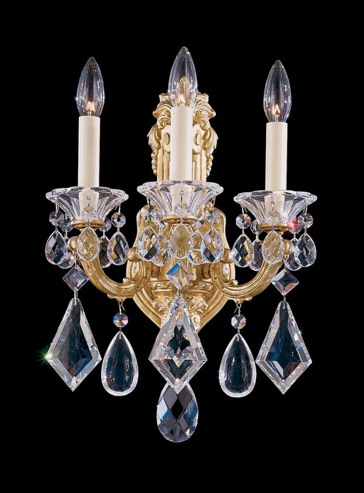 La Scala 3 Light 120V Wall Sconce in Heirloom Bronze with Heritage Handcut Crystal