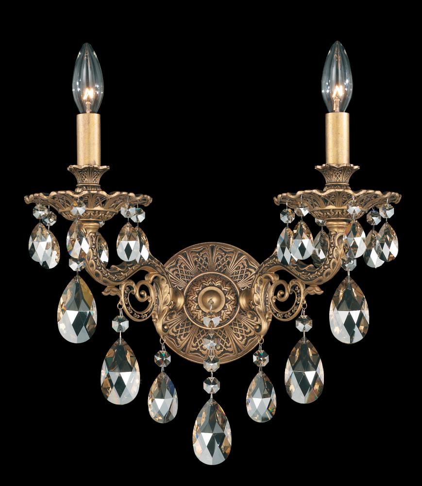 Milano 2 Light 120V Wall Sconce in Heirloom Bronze with Heritage Handcut Crystal