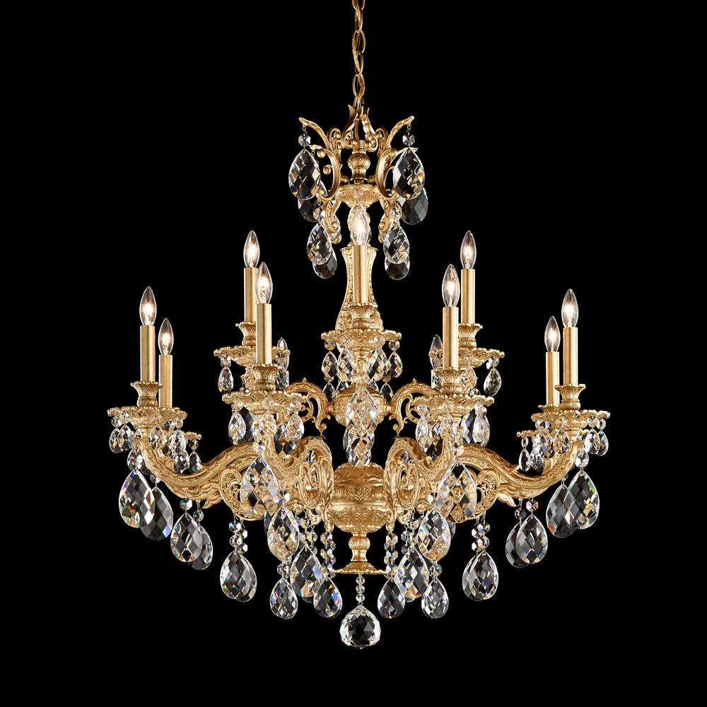 Milano 12 Light 120V Chandelier in Heirloom Gold with Heritage Handcut Crystal