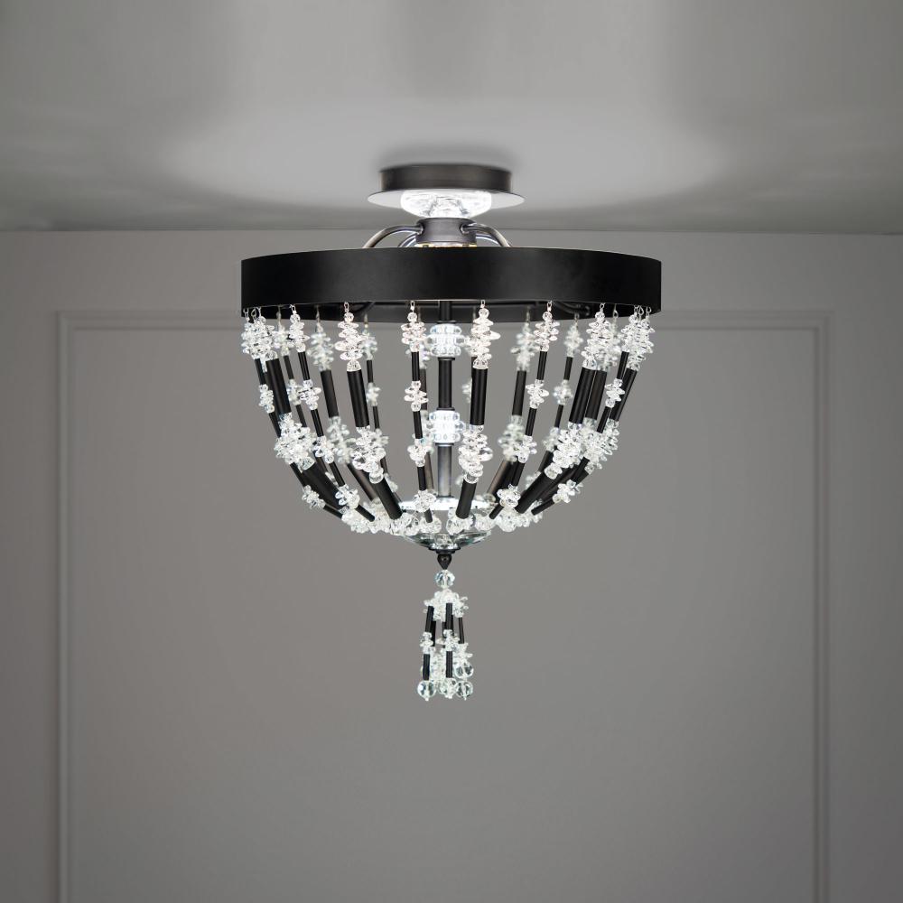 Bali 16IN LED 3000K/3500K/4000K 120V/277V Semi-Flush Mount in Antique Silver with Optic Crystal