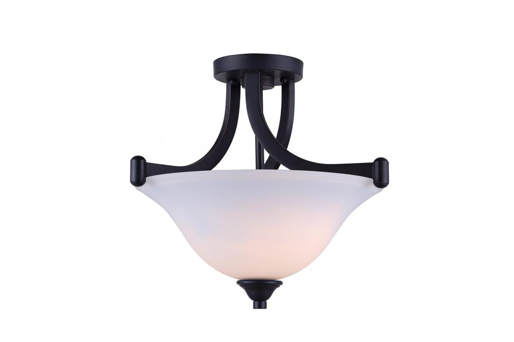 RUE, 2 Lt Semi-Flush mount, Flat Opal Glass, 60W Type A, 15&#34; x 13&#34;