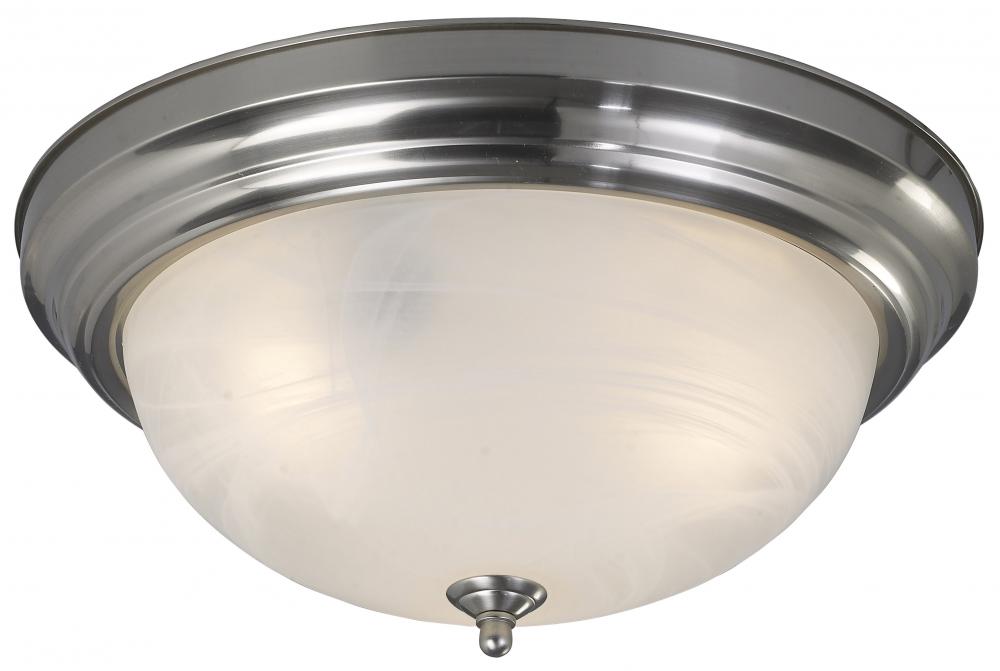 Fmount, 15&#34; 3 Bulb Flushmount, Alabaster Glass, 60W Type A