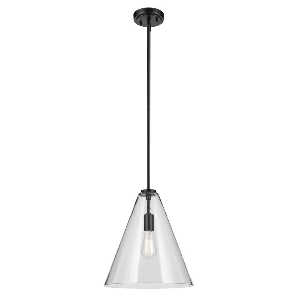 Everly 15.5&#34; 1-Light Cone Pendant with Clear Glass in Black