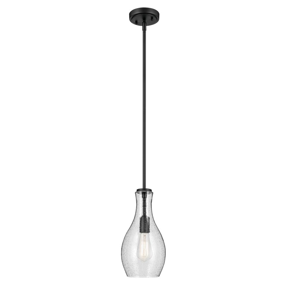 Everly 13.75&#34; 1-Light Bell Pendant with Clear Seeded Glass in Black