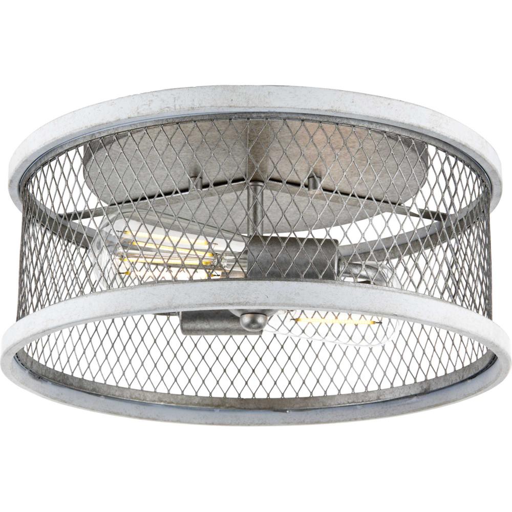 Austelle Collection Two-Light Galvanized 14&#34; Flush Mount