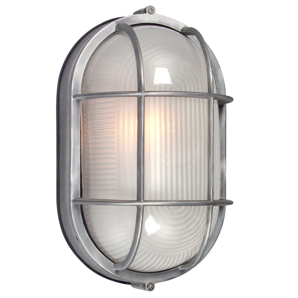 Outdoor Cast Aluminum Marine Light with Guard - in Satin Aluminum finish with Frosted Glass (Wall or