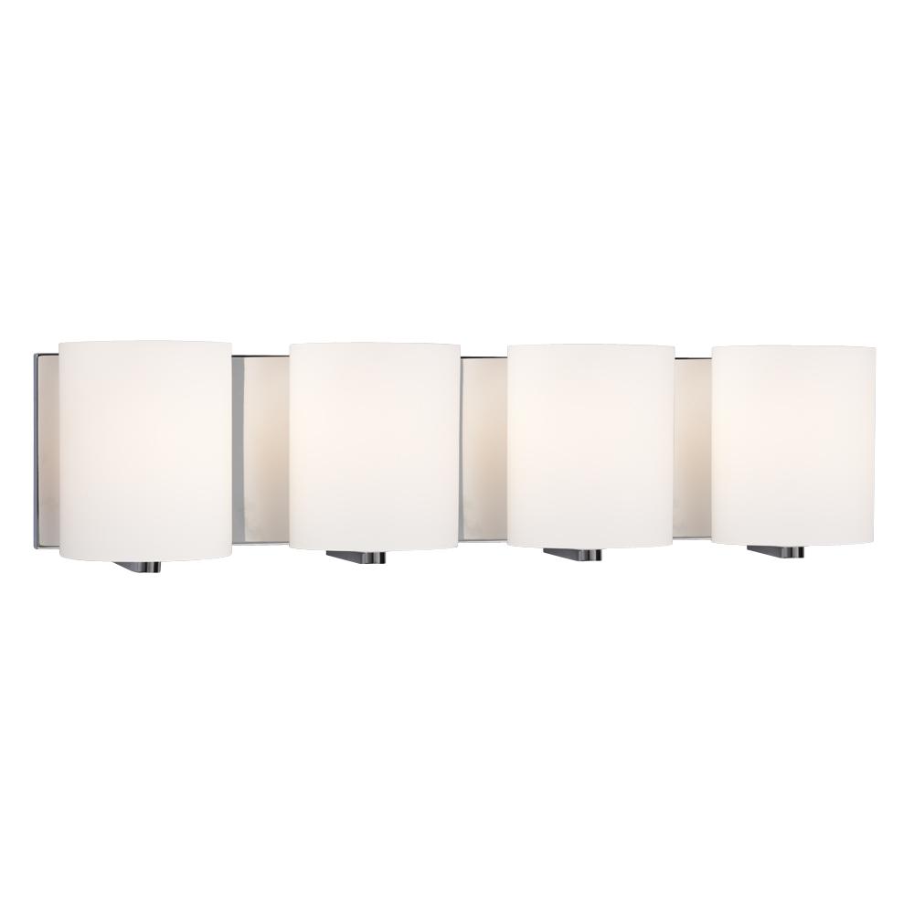 4-Light Vanity Light - Polished Chrome with Satin White Cylinder Glass