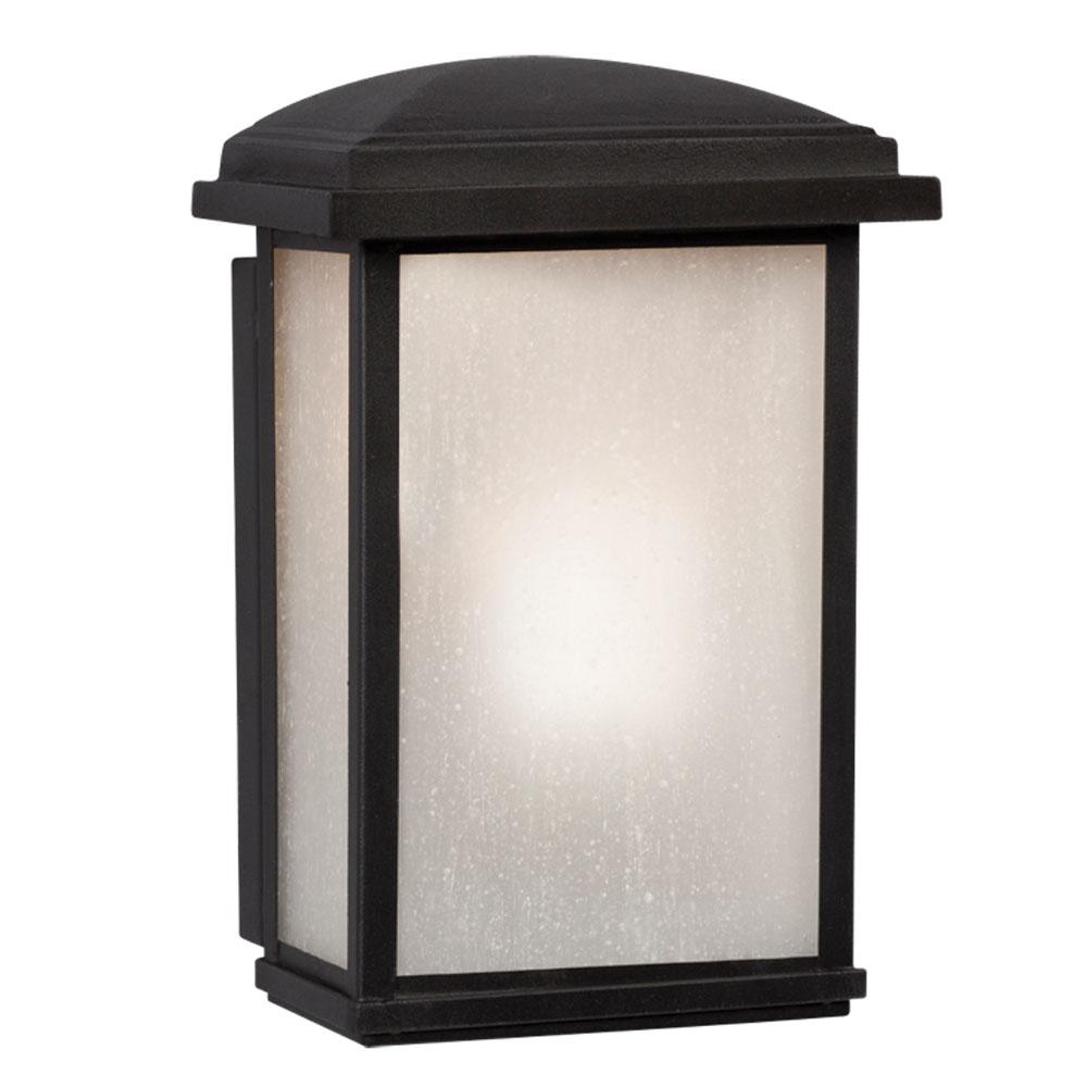 120-277V LED Outdoor Wall Mount Lantern - in Black Finish with Frosted Seeded Glass