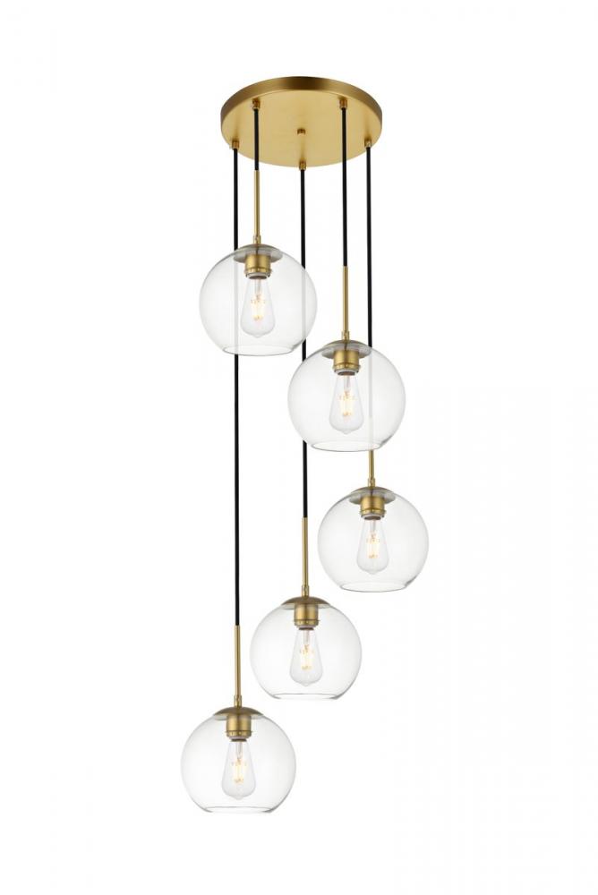 Baxter 5 Lights Brass Pendant With Clear Glass