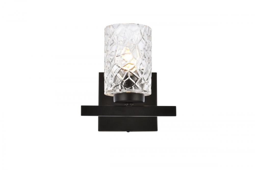 Cassie 1 light bath sconce in black with clear shade