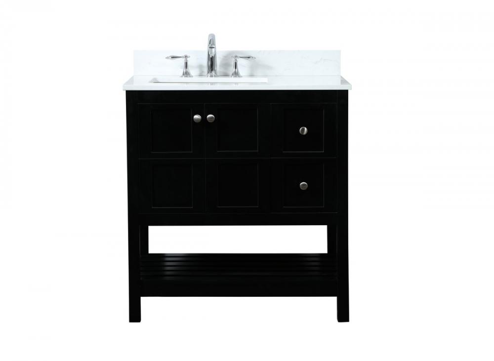 32 Inch Single Bathroom Vanity in Black with Backsplash