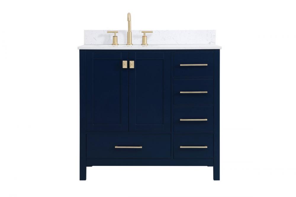 36 Inch Single Bathroom Vanity in Blue with Backsplash