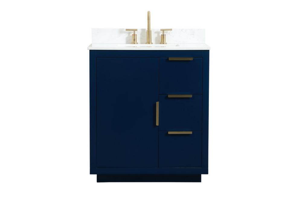 30 inch Single bathroom vanity in blue with backsplash