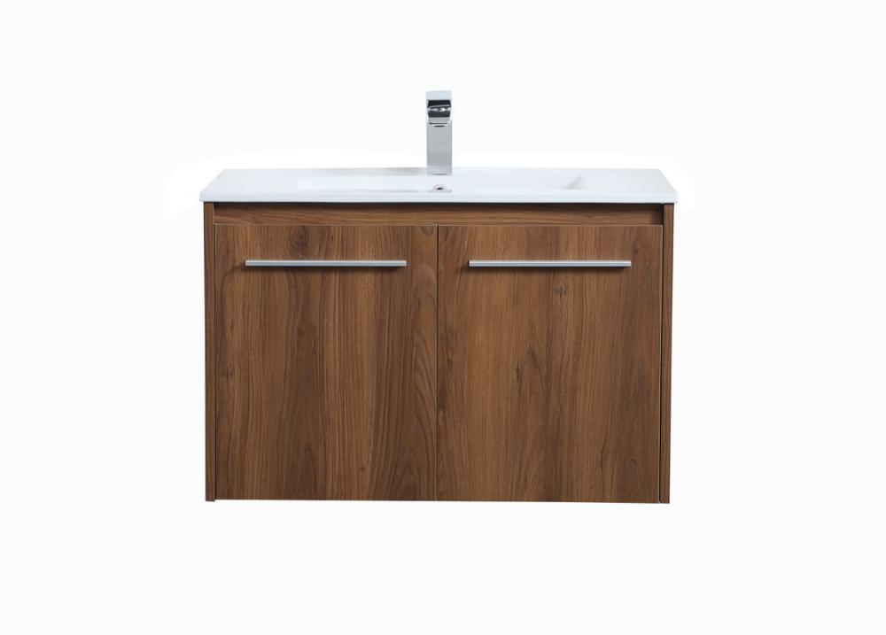 30 inch Single Bathroom Floating Vanity in Walnut Brown