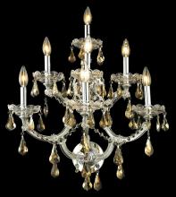 Elegant 2801W7C-GT/RC - Maria Theresa 7 Light Chrome Wall Sconce Golden Teak (Smoky) Royal Cut Crystal