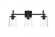 Elegant LD7313W24BLK - Avani 3 light Black and Clear Bath Sconce