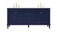 Elegant VF31872DBL - 72 inch double bathroom vanity in blue