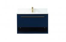 Elegant VF43530MBL-BS - 30 Inch Single Bathroom Vanity in Blue with Backsplash