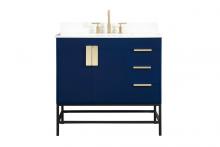 Elegant VF48836MBL-BS - 36 Inch Single Bathroom Vanity in Blue with Backsplash