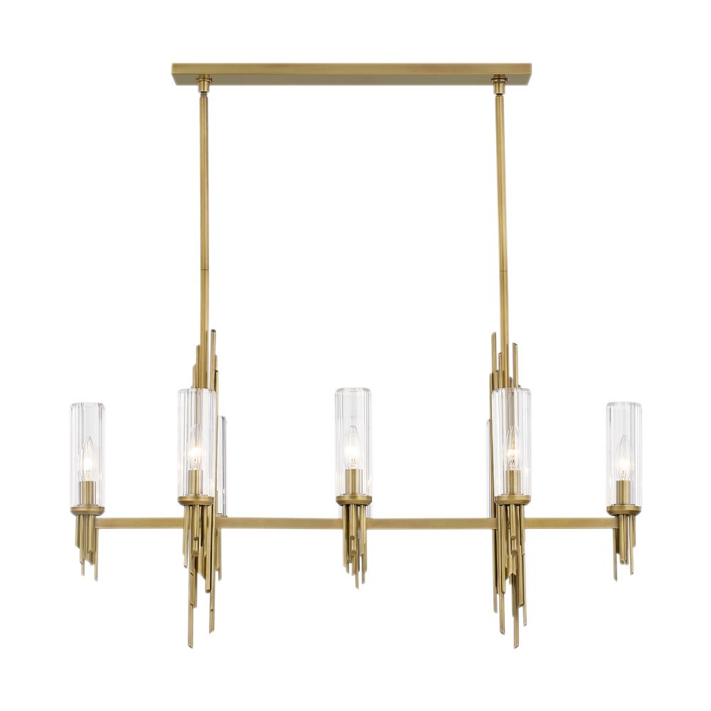 Torres 38-in Ribbed Glass/Vintage Brass 8 Lights Linear Pendant