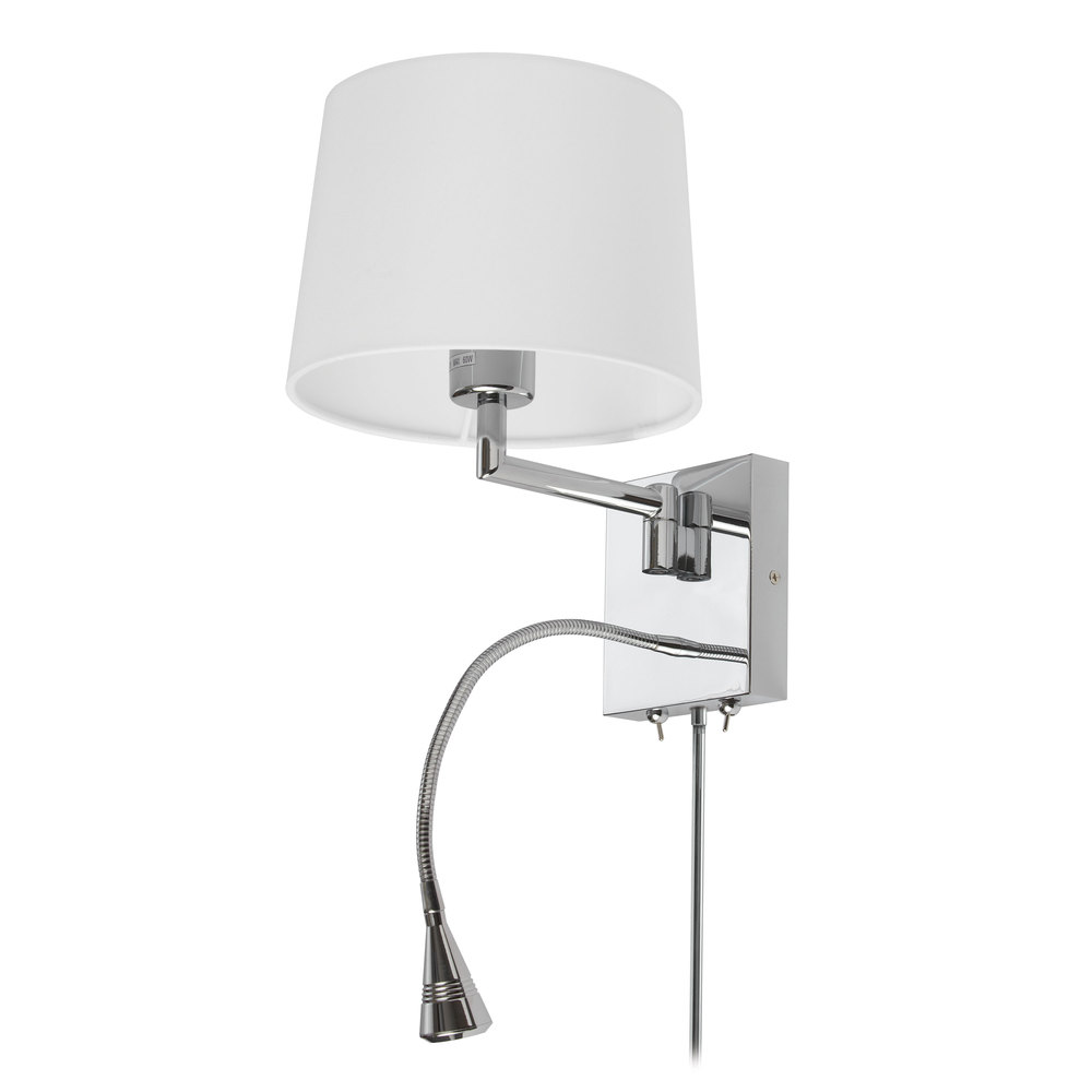 1 Light Swing Arm & 1 Downlight LED Wall Sconce, Polished Chrome Finish with White Shade