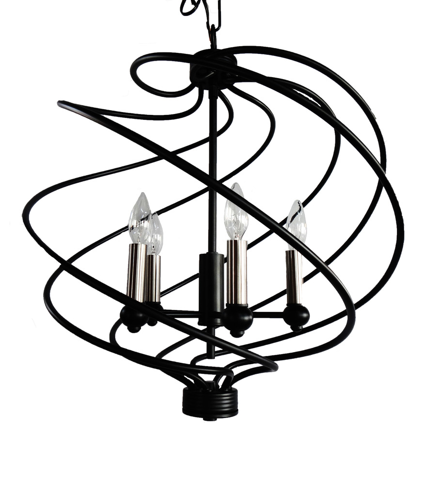 Vivio Kaleesi 5-Light Candle Base Spiral Braid Cage Pendant - Matte Black/Brushed Nickel