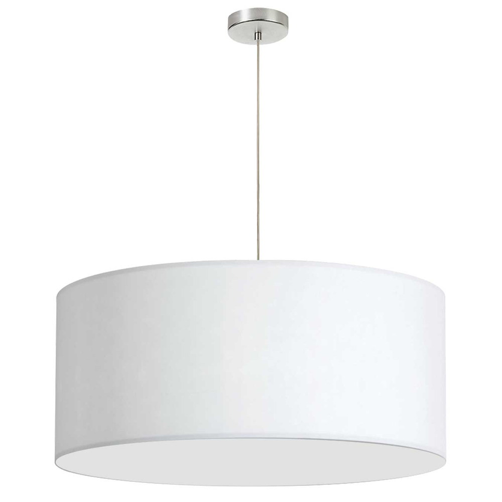 1 Light, 28&#34; Drum Shade Pendant, White Fabric, No Bottom Diffuser, Polished Chrome