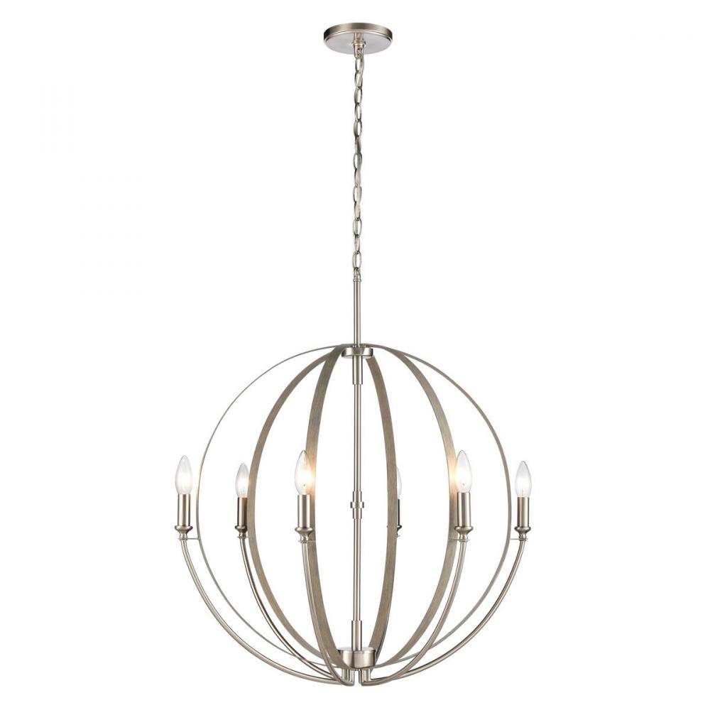 Rotunde 26&#39;&#39; Wide 6-Light Chandelier - Beechwood