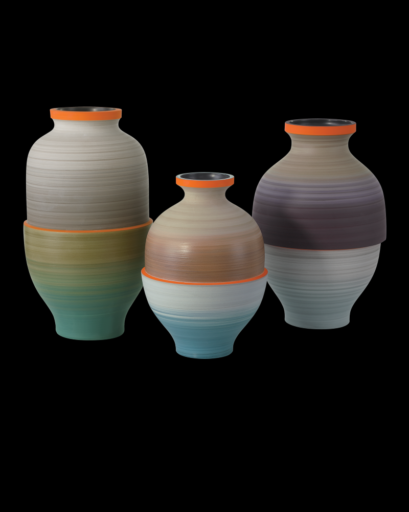 Happy 80&#39;s Gray, Beige, Orange & Blue Vase Set of 3