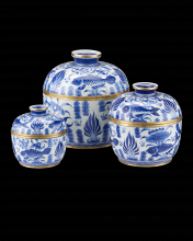 Currey 1200-0969 - Blue & White Rice Tureen Set of 3