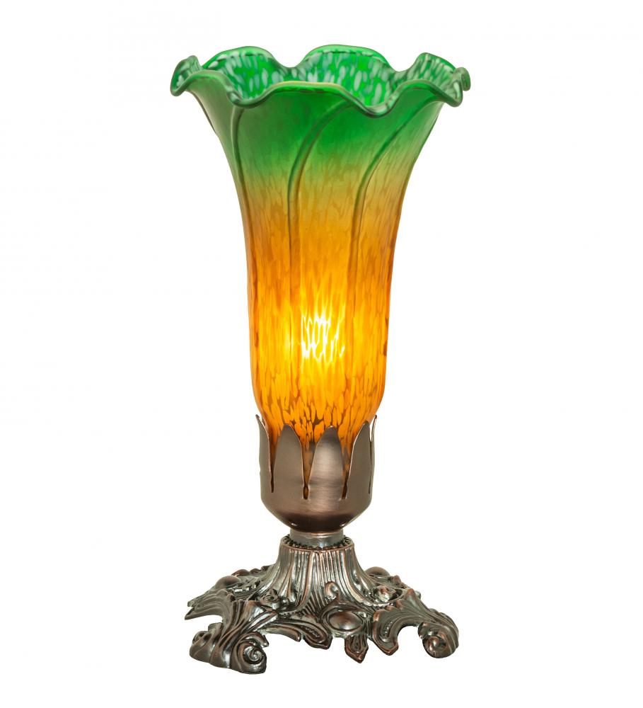 7.5&#34; High Amber/Green Tiffany Pond Lily Victorian Accent Lamp