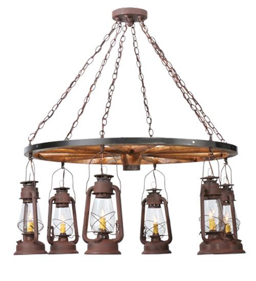 40&#34;W Miners Lantern 6 LT Wagon Wheel Chandelier