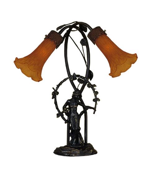 17&#34; High Amber Tiffany Pond Lily 2 Light Trellis Girl Accent Lamp