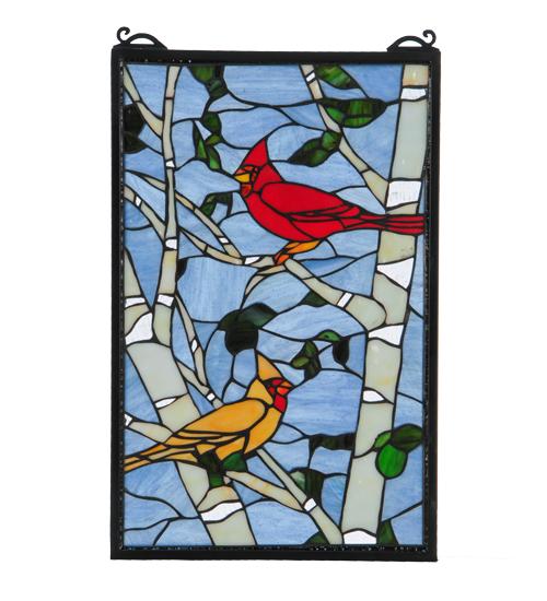 13&#34;W X 10&#34;H Cardinals Morning Stained Glass Window