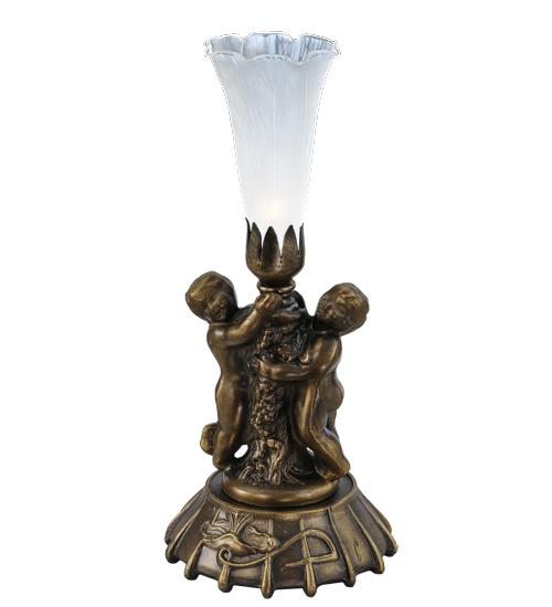 12&#34; High White Pond Lily Twin Cherub Mini Lamp