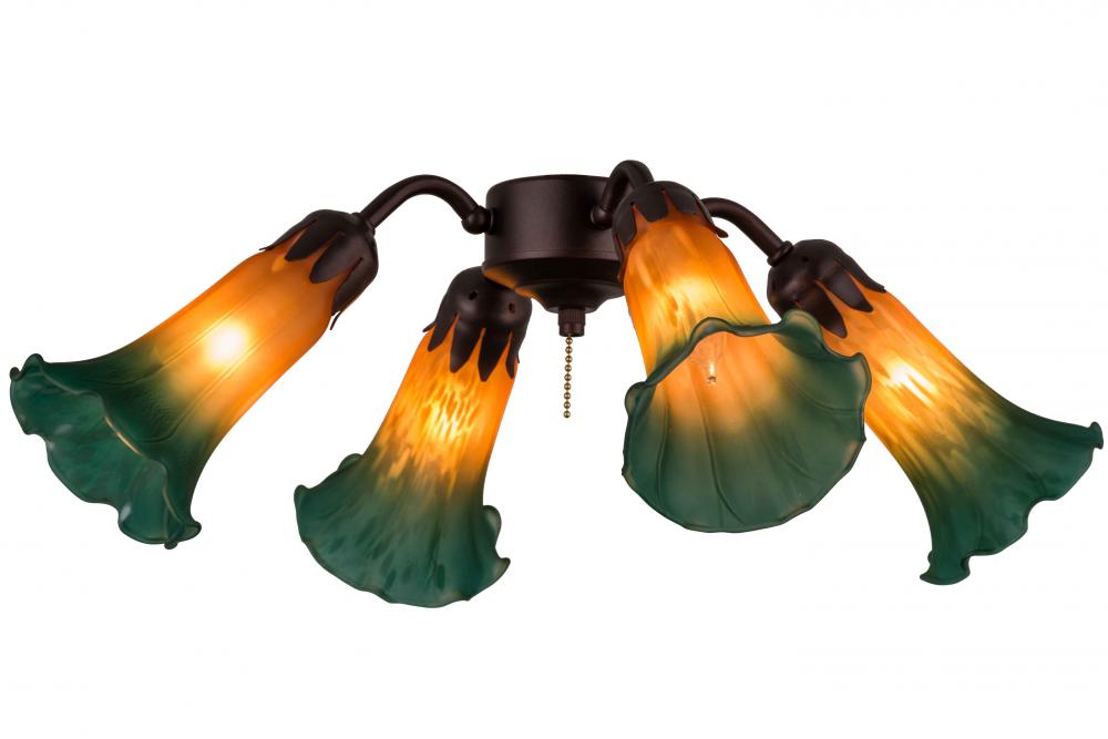 19&#34;W Amber/Green Pond Lily 4 LT Fan Light