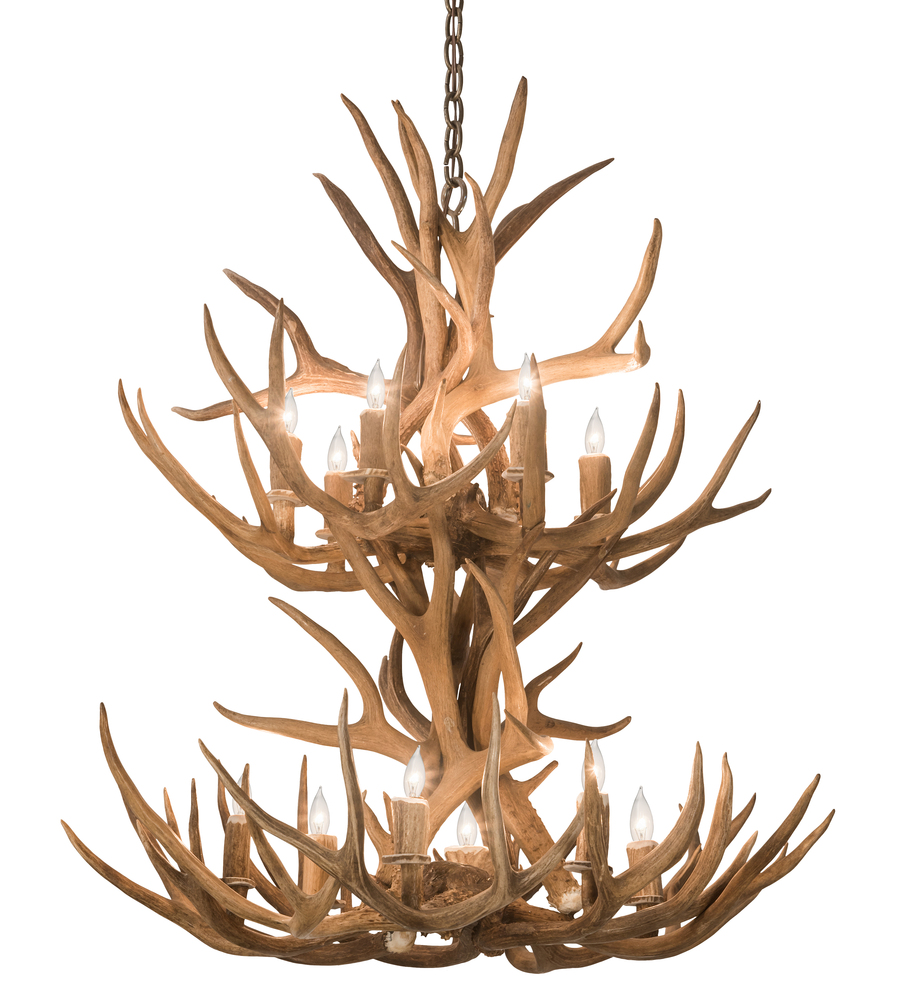 34&#34; Wide Antlers Mule Deer 12 LT Chandelier