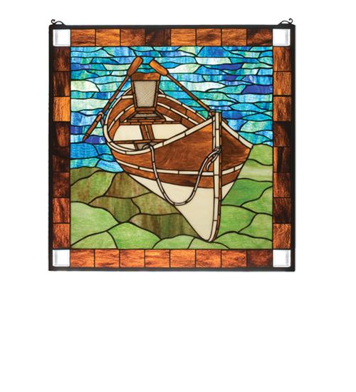 26&#34;W X 26&#34;H Beached Guideboat Stained Glass Window